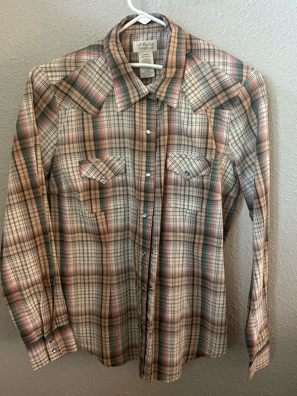 Wrangler Women's Plaid Button-Down Shirt - Cream, Brown & Green